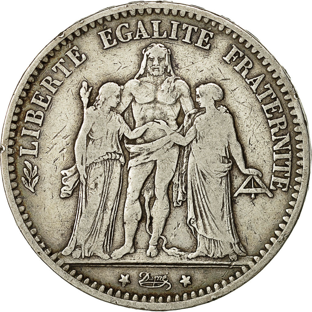 Moneda, Francia, Hercule, 5 Francs, 1875, Bordeaux, BC+, Plata, KM:820.2