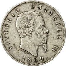 Coin, Italy, Vittorio Emanuele II, 5 Lire, 1869, Milan, EF(40-45), Silver