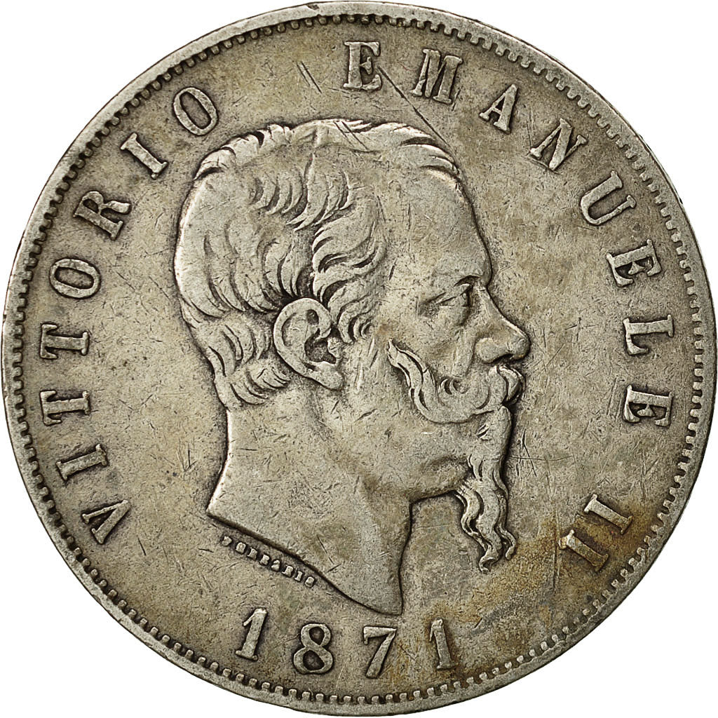 Moneta, Italia, Vittorio Emanuele II, 5 Lire, 1871, Milan, MB+, Argento, KM:8.3