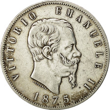 Coin, Italy, Vittorio Emanuele II, 5 Lire, 1875, Milan, EF(40-45), Silver