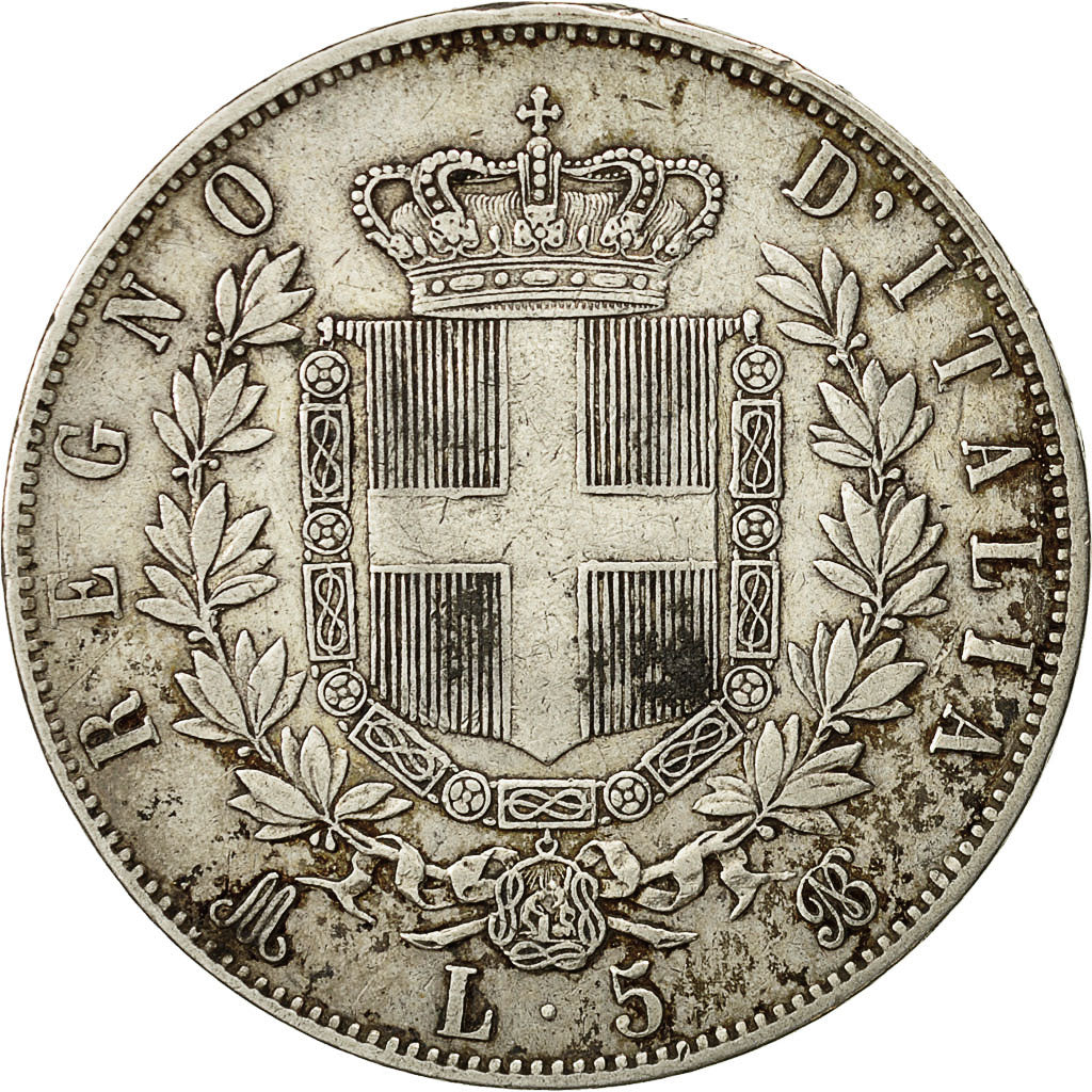 Coin, Italy, Vittorio Emanuele II, 5 Lire, 1875, Milan, EF(40-45), Silver