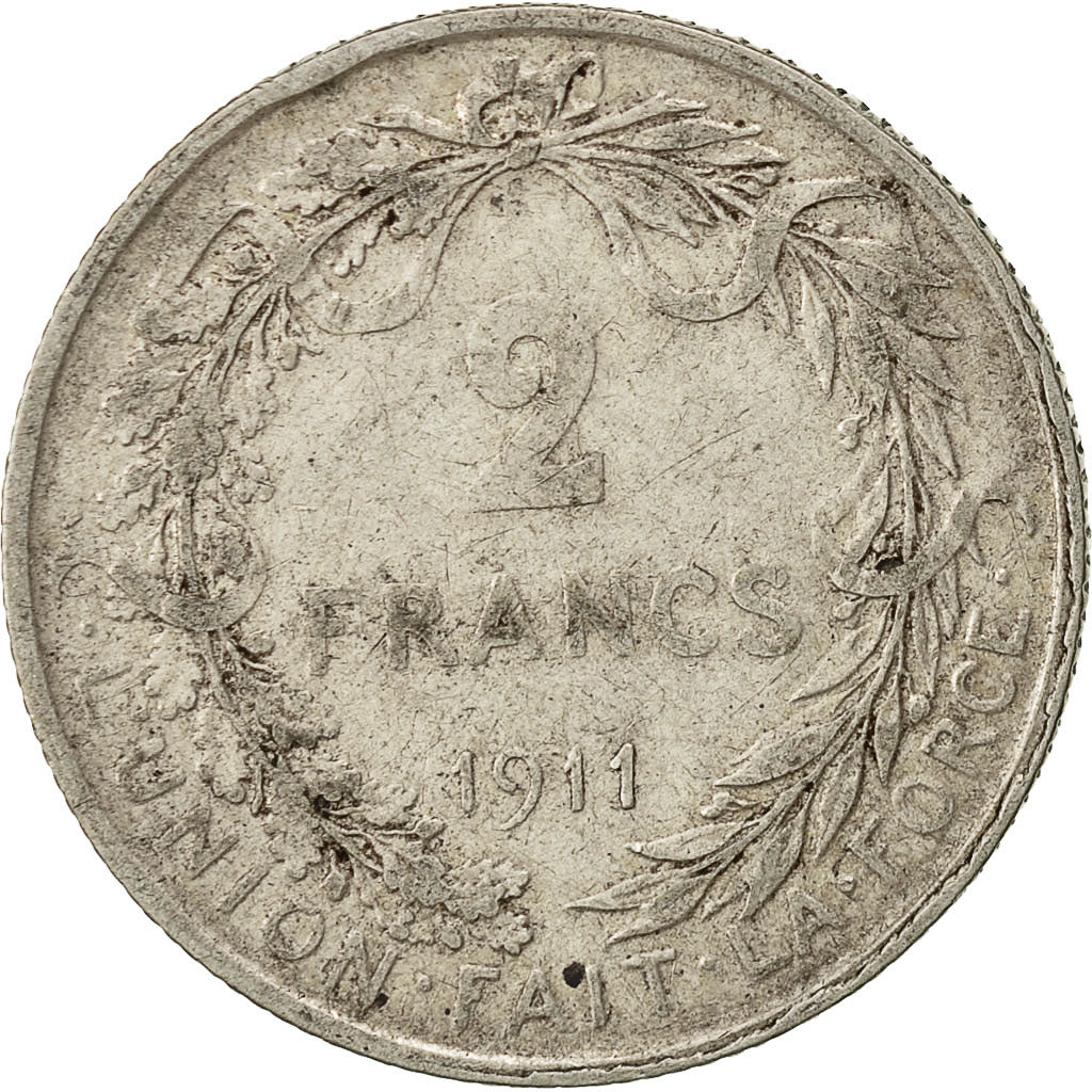 Coin, Belgium, Albert I, 2 Francs, 2 Frank, 1911, VF(30-35), Silver, KM:74