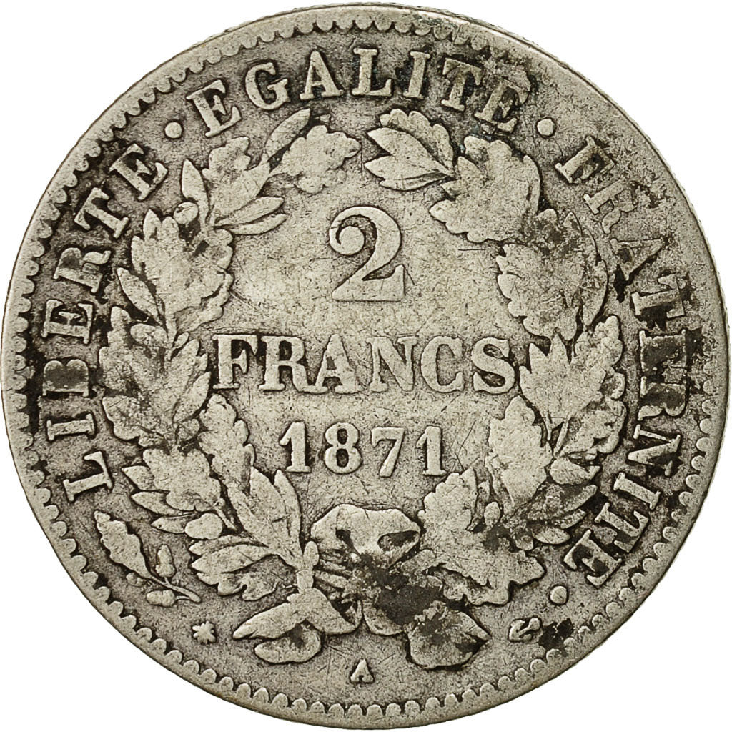 Monnaie, France, Cérès, 2 Francs, 1871, Paris, TB+, Argent, Gadoury:530