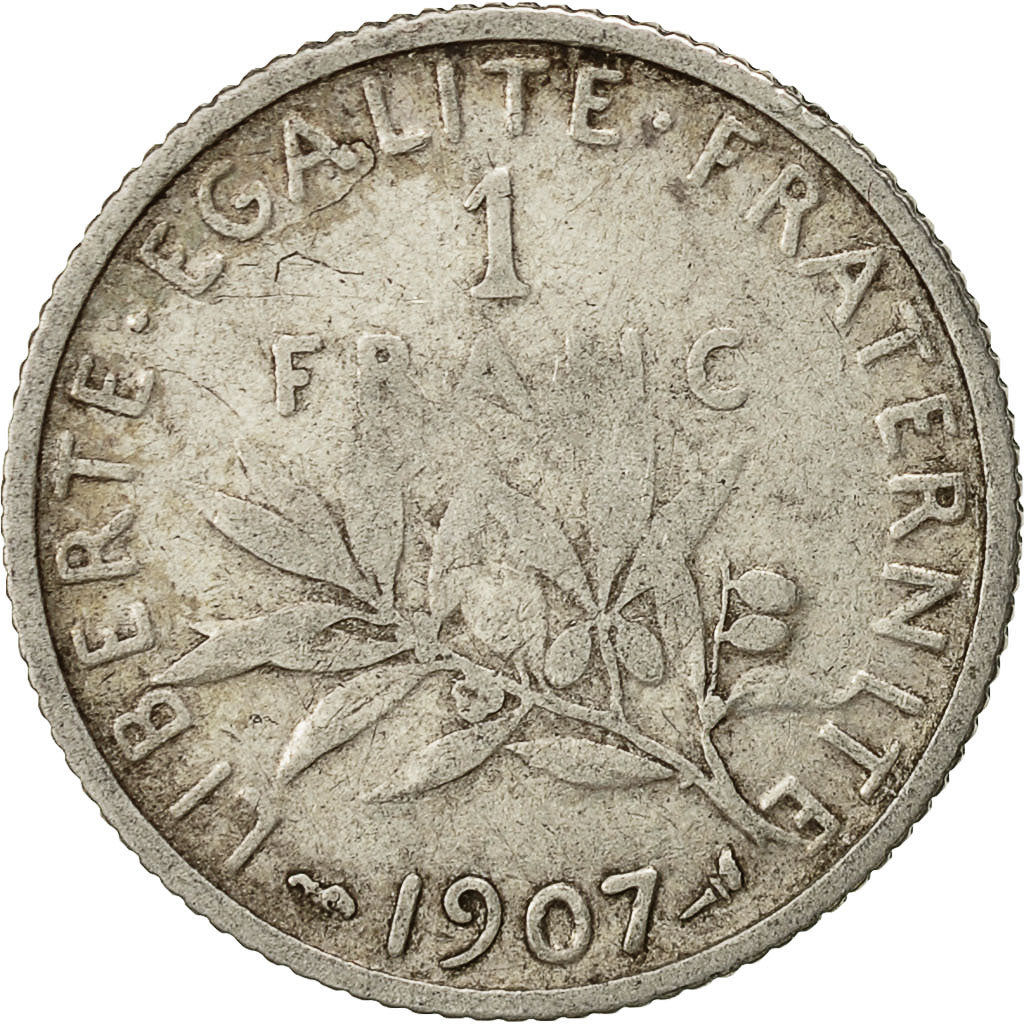 Coin, France, Semeuse, Franc, 1907, Paris, VF(30-35), Silver, KM:844.1