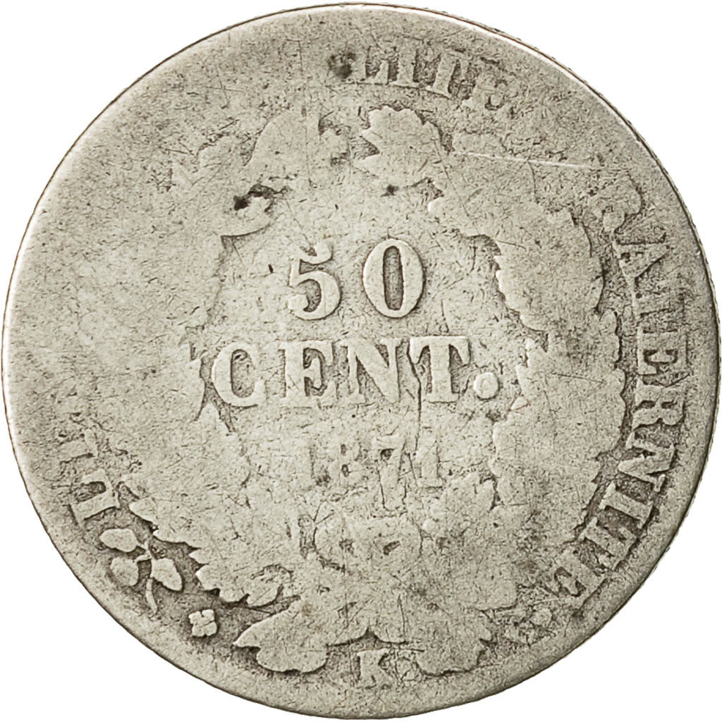Monnaie, France, Cérès, 50 Centimes, 1871, Bordeaux, B, Argent, Gadoury:419