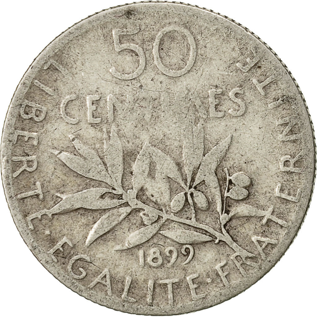 Munten, Frankrijk, Semeuse, 50 Centimes, 1899, Paris, FR, Zilver, KM:854