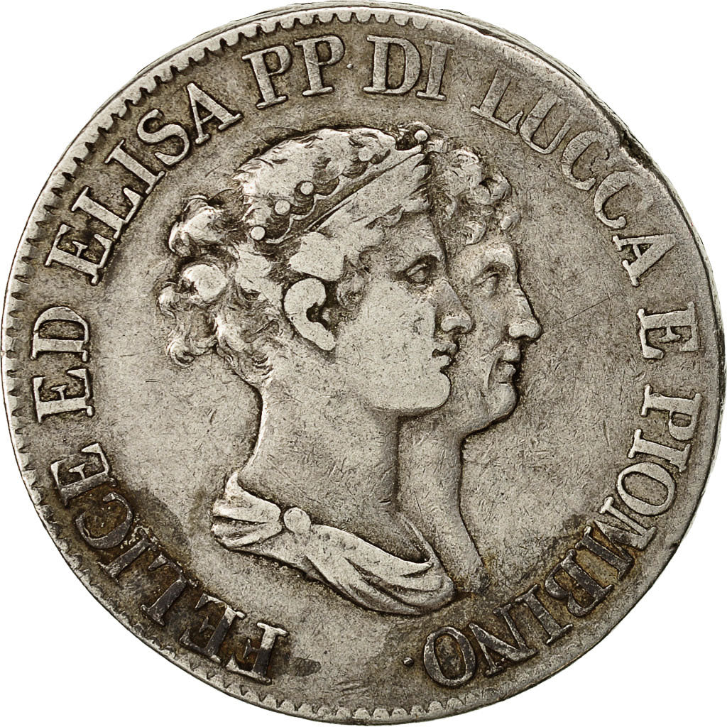Coin, ITALIAN STATES, LUCCA, Felix and Elisa, 5 Franchi, 1807, Firenze