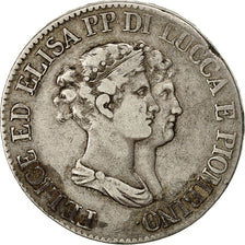 Monnaie, États italiens, LUCCA, Felix and Elisa, 5 Franchi, 1807, Firenze, TB+