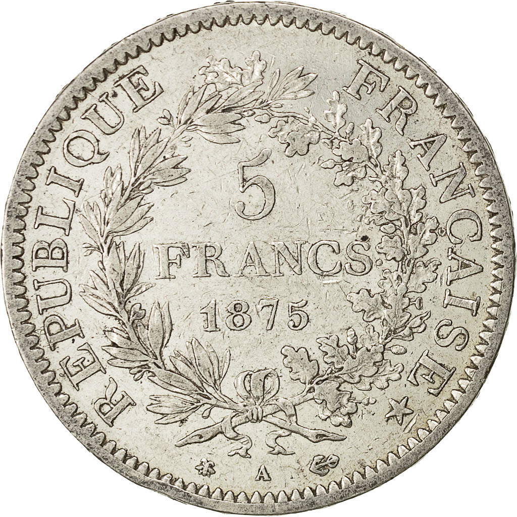 Moneda, Francia, Hercule, 5 Francs, 1875, Paris, MBC, Plata, KM:820.1