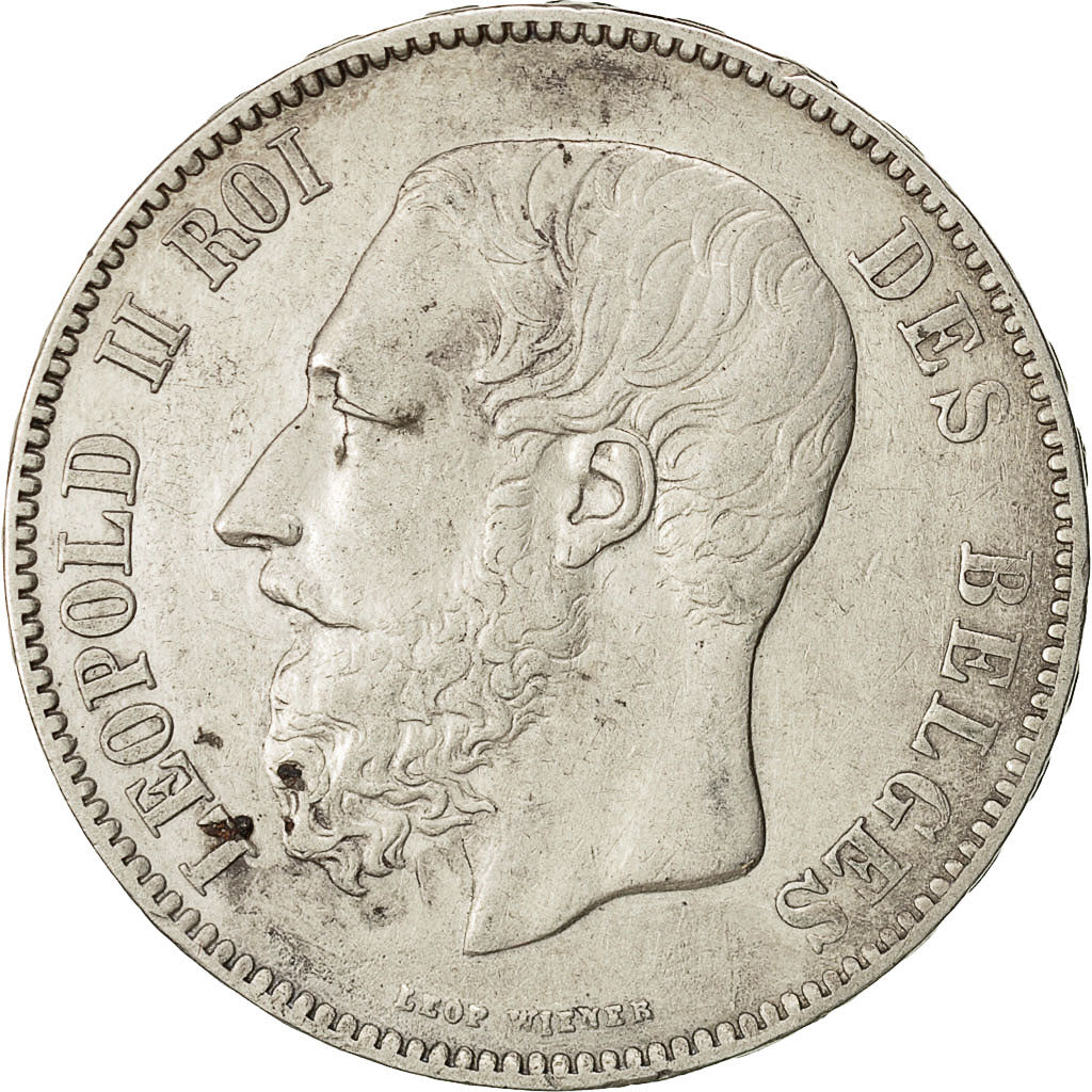 Moneta, Belgia, Leopold II, 5 Francs, 5 Frank, 1871, AU(50-53), Srebro, KM:24