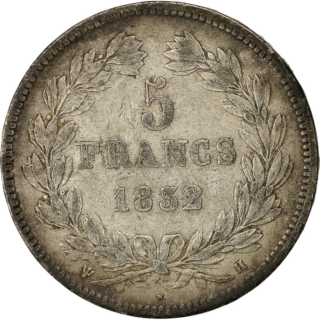 Moneta, Francia, Louis-Philippe, 5 Francs, 1832, La Rochelle, MB+, Argento