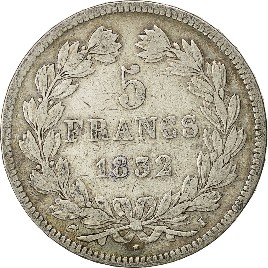 Moneta, Francia, Louis-Philippe, 5 Francs, 1832, Limoges, MB+, Argento