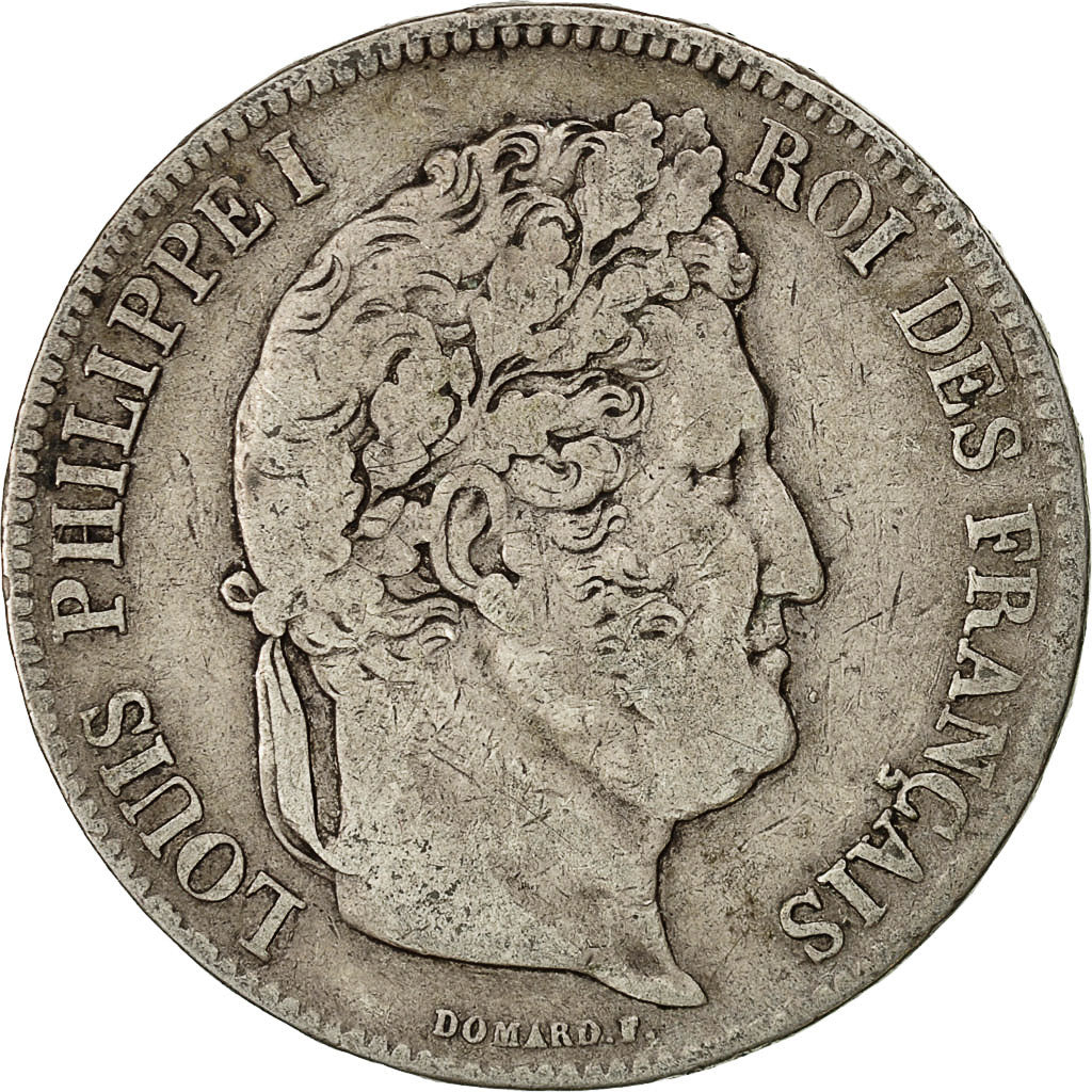 Moneta, Francia, Louis-Philippe, 5 Francs, 1835, Rouen, MB+, Argento, KM:749.2
