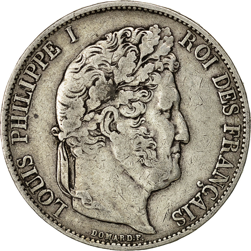 Moneda, Francia, Louis-Philippe, 5 Francs, 1844, Strasbourg, MBC, Plata