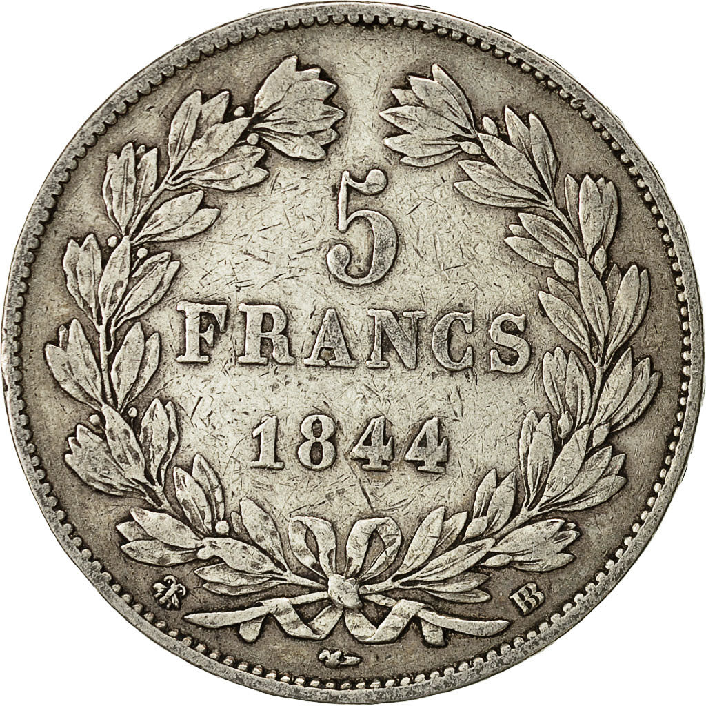 Moneda, Francia, Louis-Philippe, 5 Francs, 1844, Strasbourg, MBC, Plata