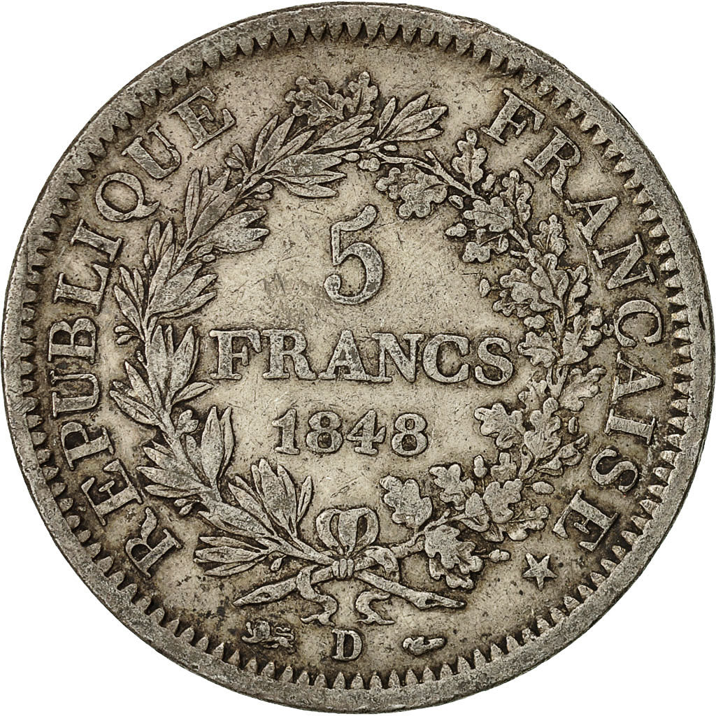 Coin, France, Hercule, 5 Francs, 1848, Lyons, EF(40-45), Silver, KM:756.3