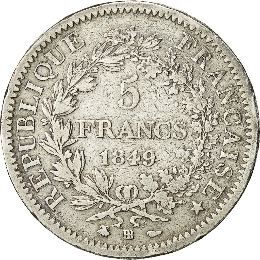 Coin, France, Hercule, 5 Francs, 1849, Strasbourg, VF(20-25), Silver, KM:756.2
