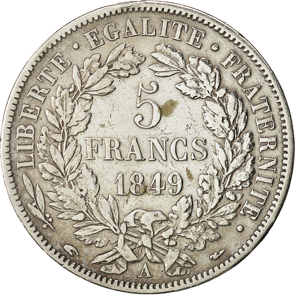 Moneta, Francia, Cérès, 5 Francs, 1849, Paris, BB, Argento, KM:761.1