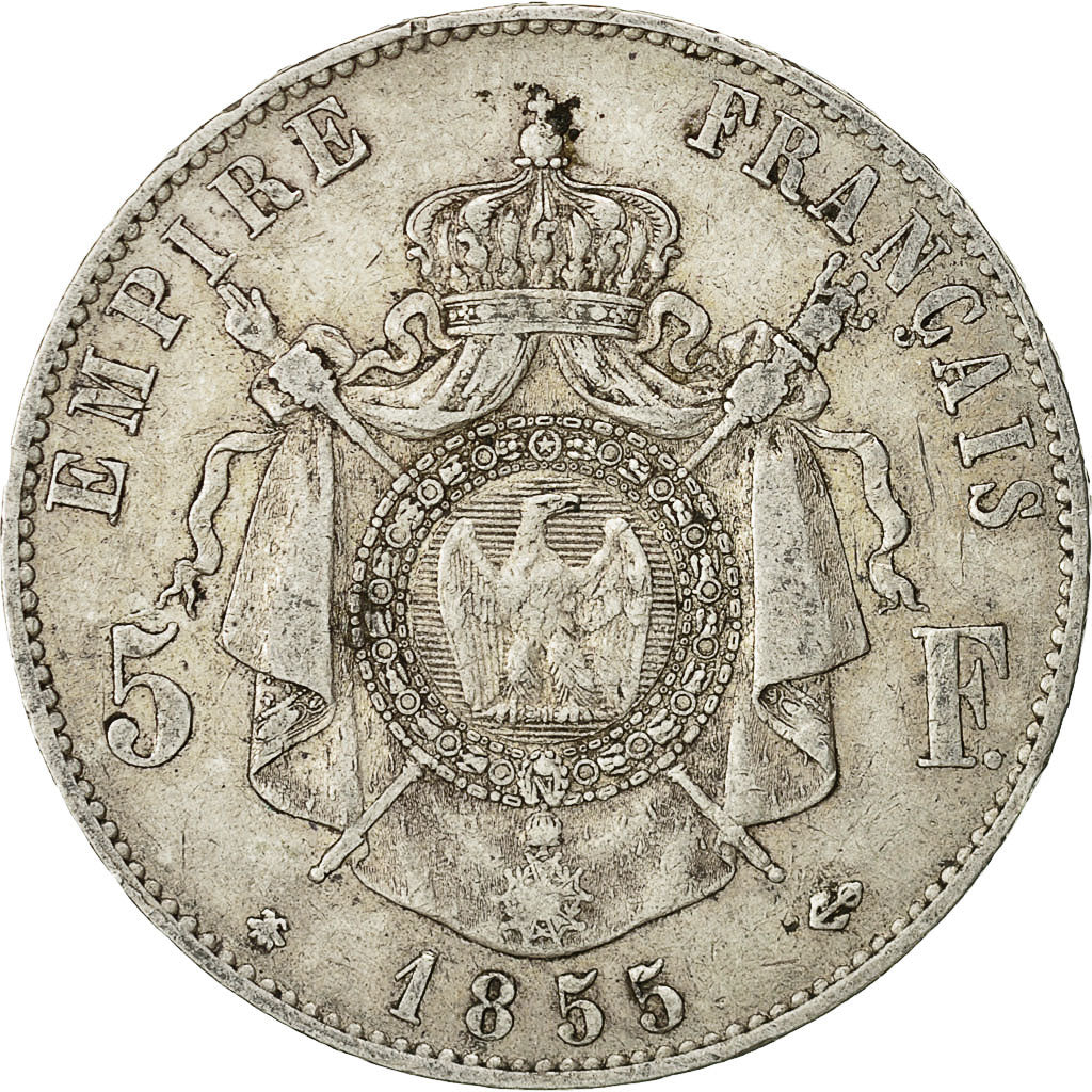 Moneda, Francia, Napoleon III, Napoléon III, 5 Francs, 1855, Strasbourg, BC+