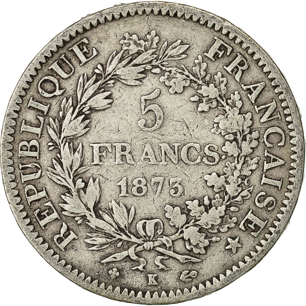 Coin, France, Hercule, 5 Francs, 1873, Bordeaux, VF(20-25), Silver, KM:820.2