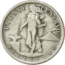 Moneda, Filipinas, 20 Centavos, 1945, Denver, BC+, Plata, KM:182