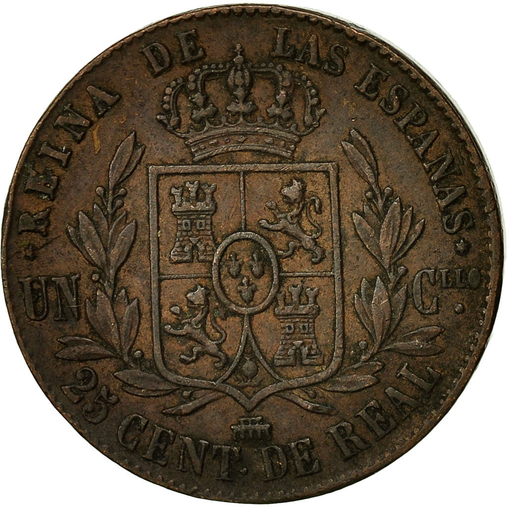 Coin, Spain, Isabel II, 25 Centimos, 1860, Segovia, EF(40-45), Copper, KM:615.2