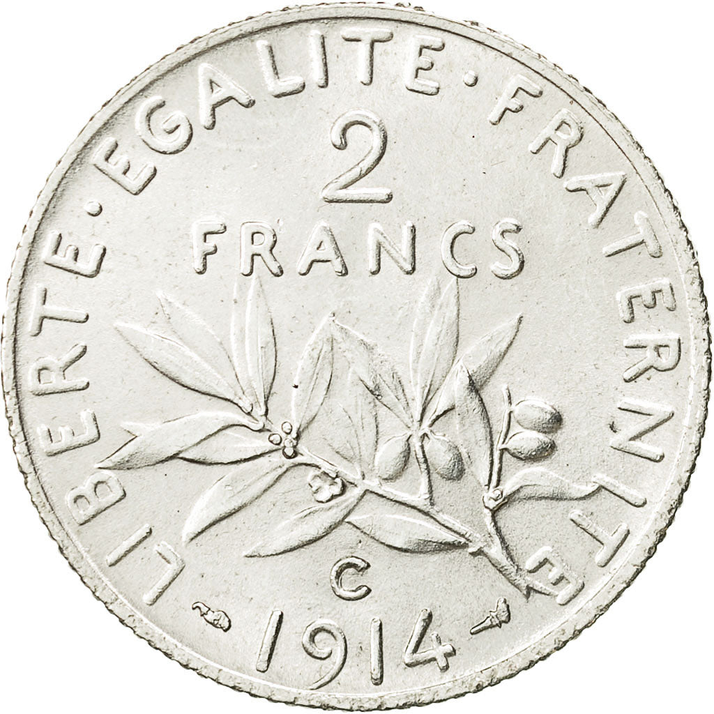 Coin, France, Semeuse, 2 Francs, 1914, Castelsarrasin, MS(63), Silver, KM:845.2