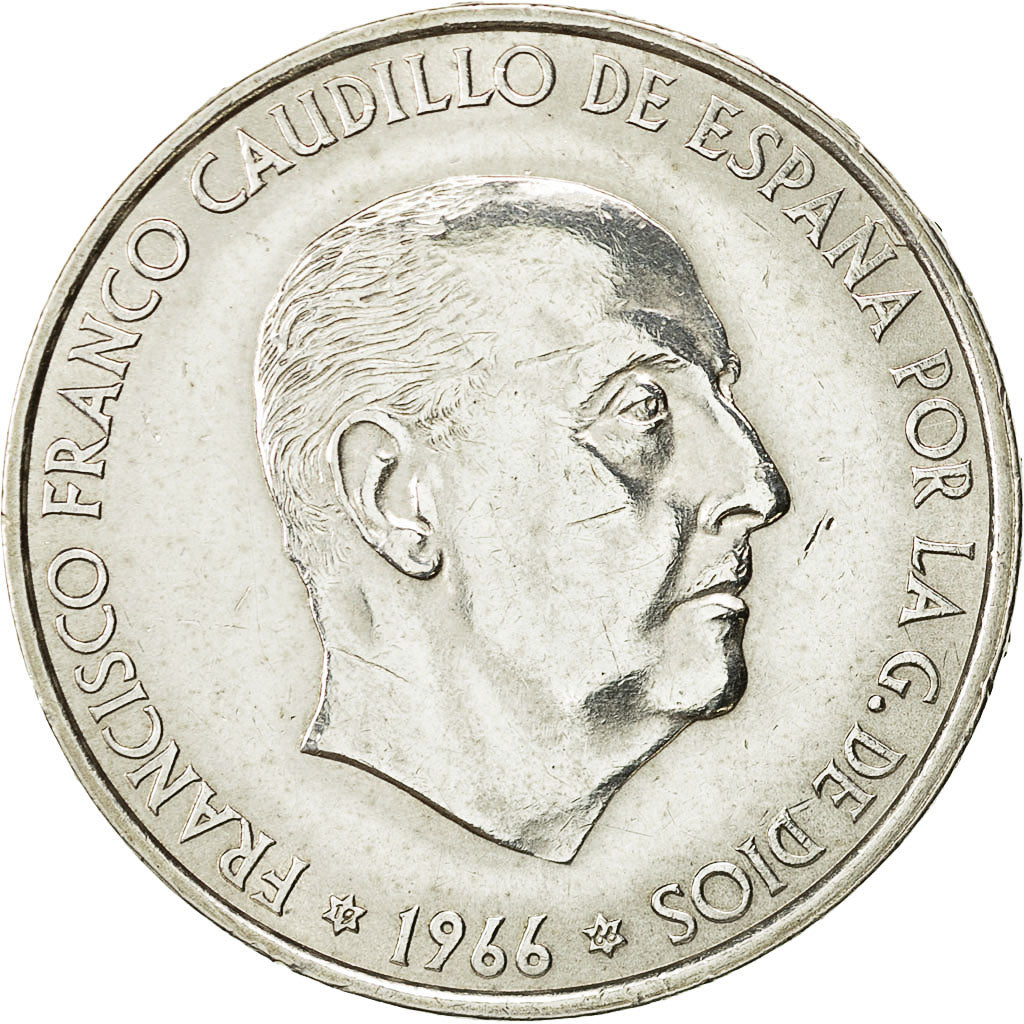 Coin, Spain, Caudillo and regent, 100 Pesetas, 1966, MS(60-62), Silver, KM:797