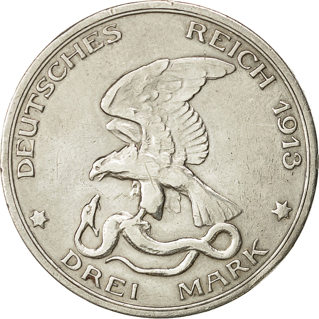 Coin, German States, PRUSSIA, Wilhelm II, 3 Mark, 1913, Berlin, VF(30-35)