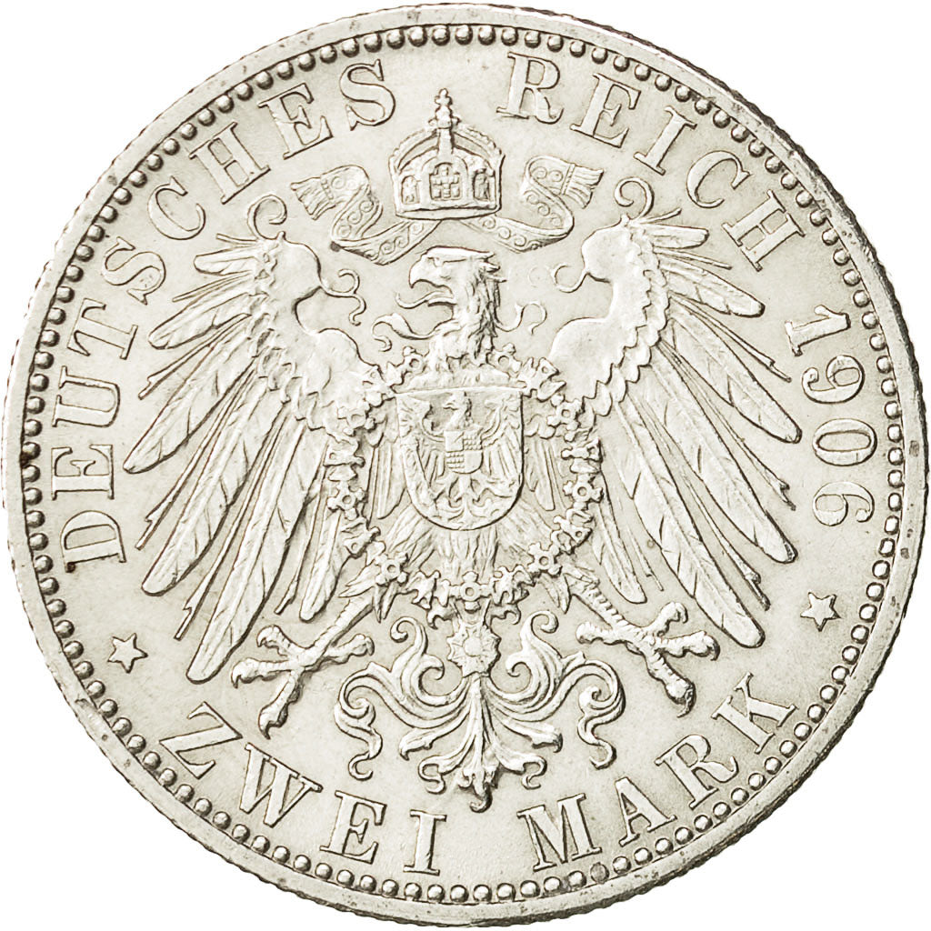 Coin, German States, BADEN, Friedrich I, 2 Mark, 1906, MS(60-62), Silver, KM:276