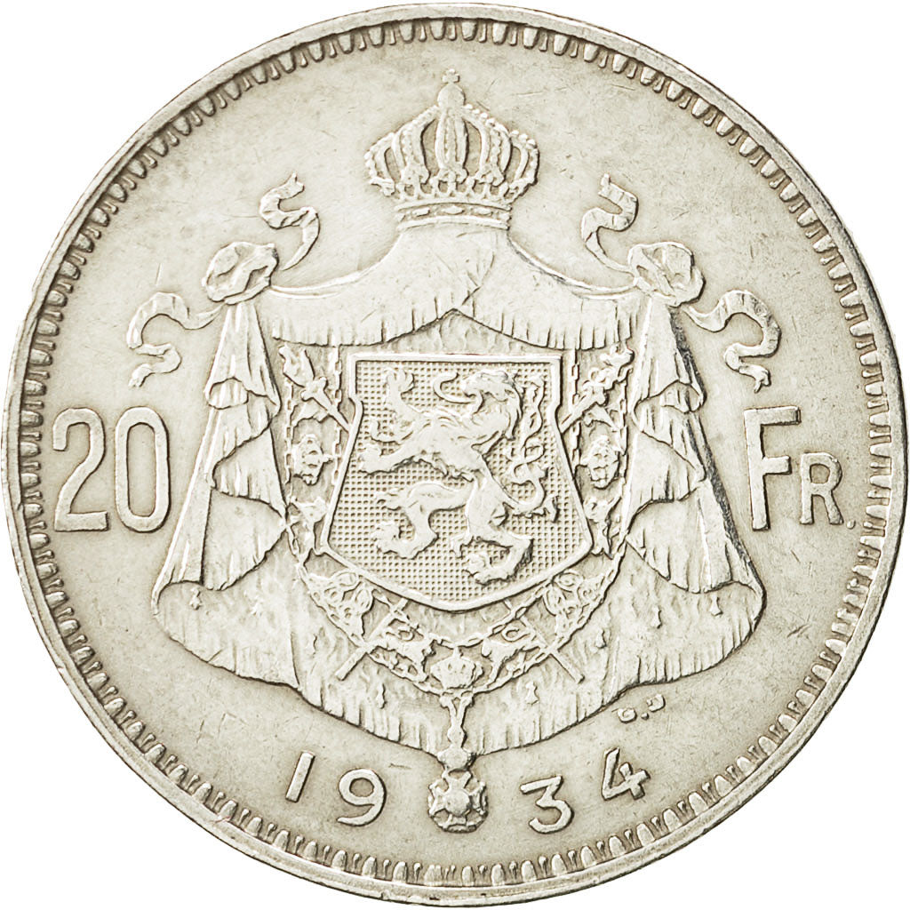 Monnaie, Belgique, Albert I, 20 Francs, 20 Frank, 1934, TTB+, Argent, KM:104.1