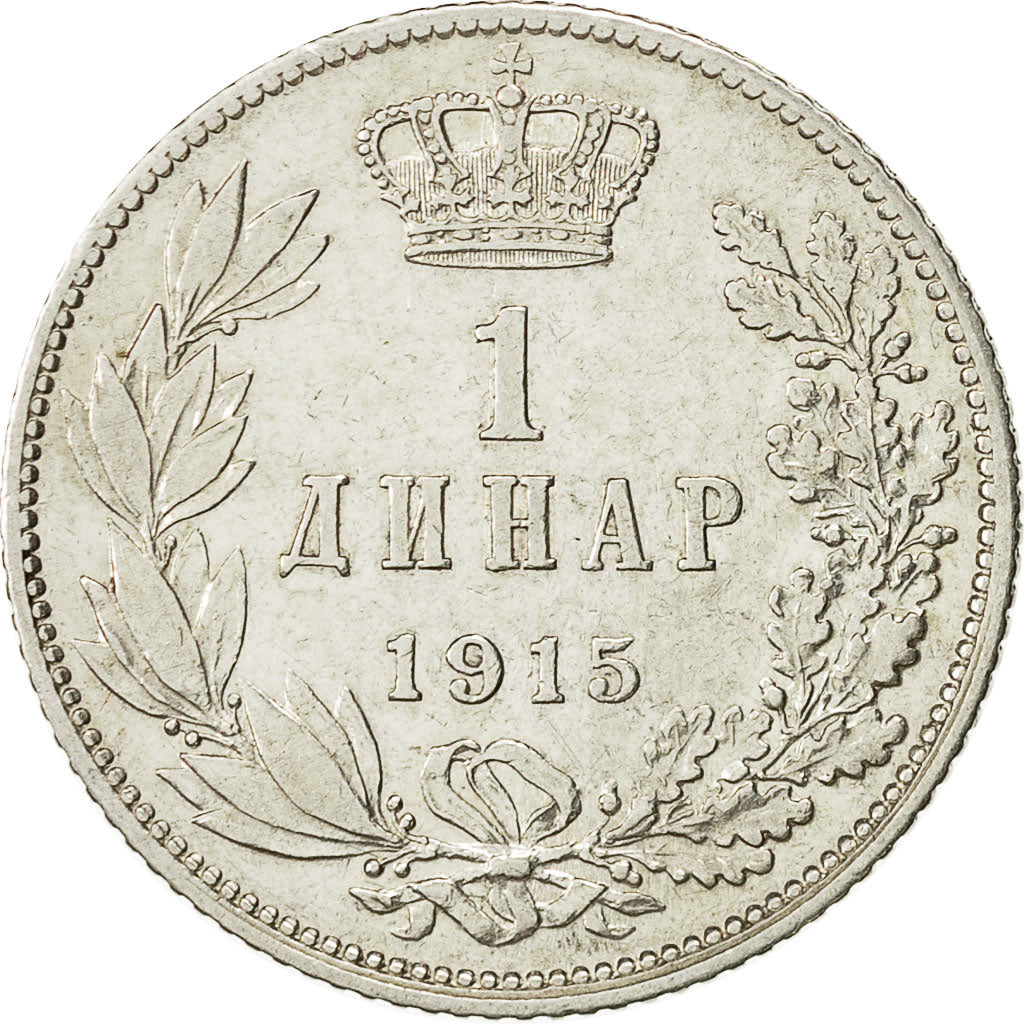 Coin, Serbia, Peter I, Dinar, 1915, Paris, AU(50-53), Silver, KM:25.1