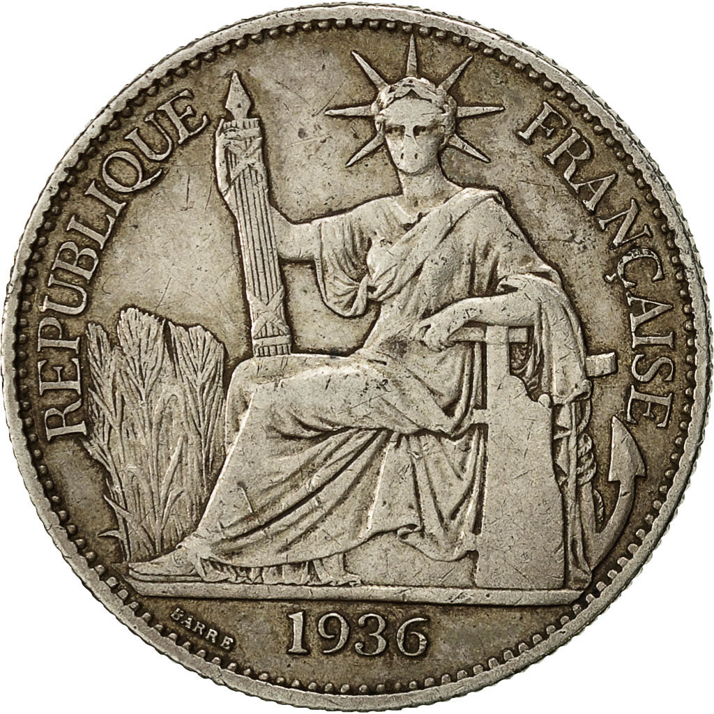 Moneta, INDOCINA FRANCESE, 50 Cents, 1936, Paris, BB, Argento, KM:4a.2
