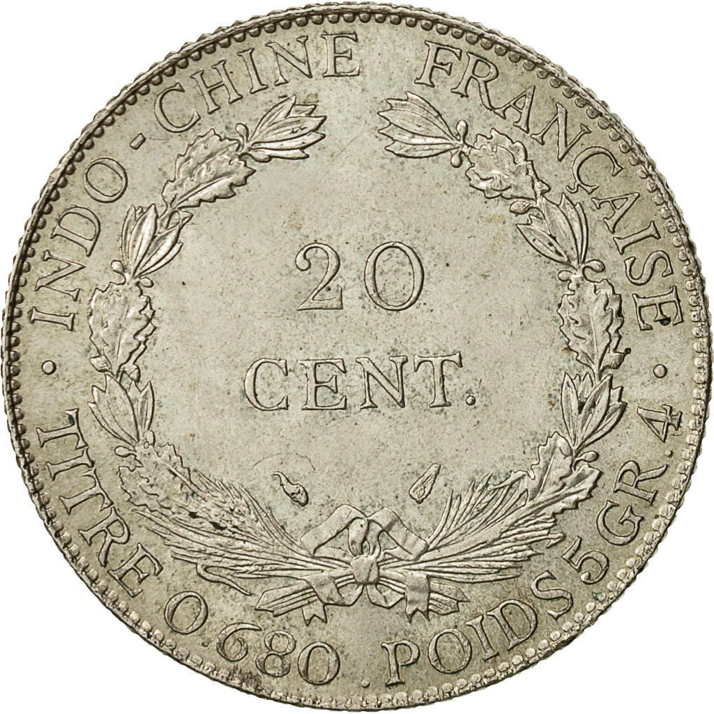 Coin, FRENCH INDO-CHINA, 20 Cents, 1937, Paris, MS(60-62), Silver, KM:17.2