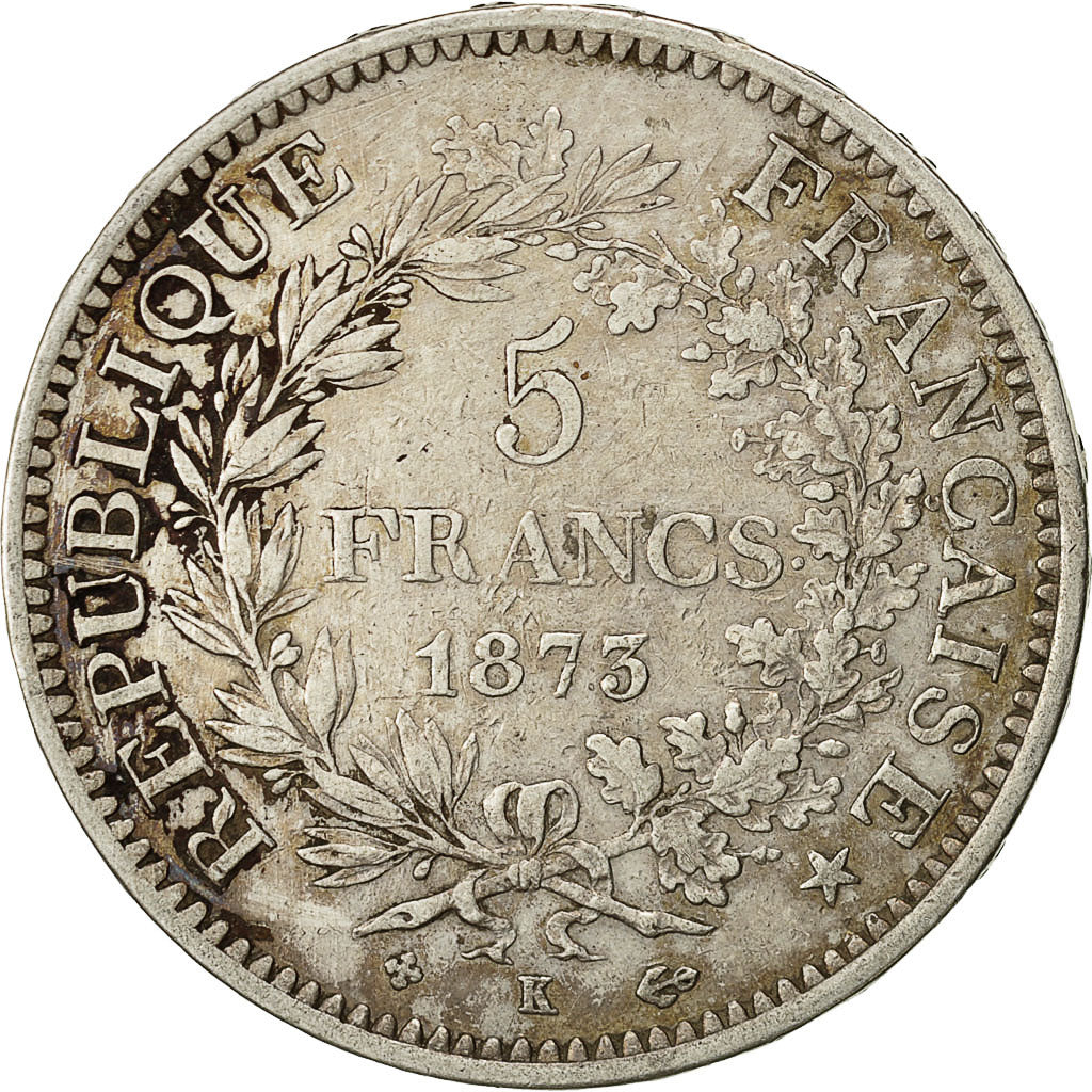 Coin, France, Hercule, 5 Francs, 1873, Bordeaux, EF(40-45), Silver, KM:820.2