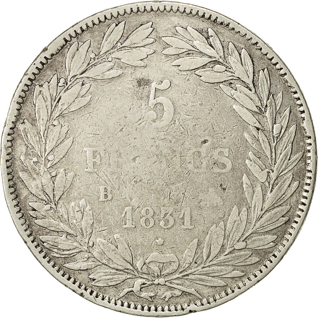 Monnaie, France, Louis-Philippe, 5 Francs, 1831, Rouen, TB, Argent, Gadoury:676