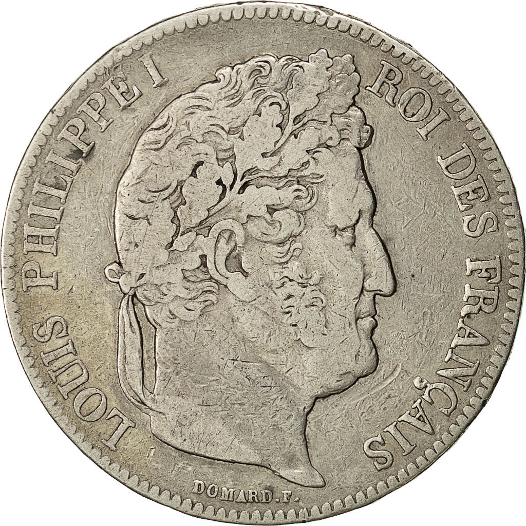 Moneda, Francia, Louis-Philippe, 5 Francs, 1834, Nantes, BC+, Plata, KM:749.12