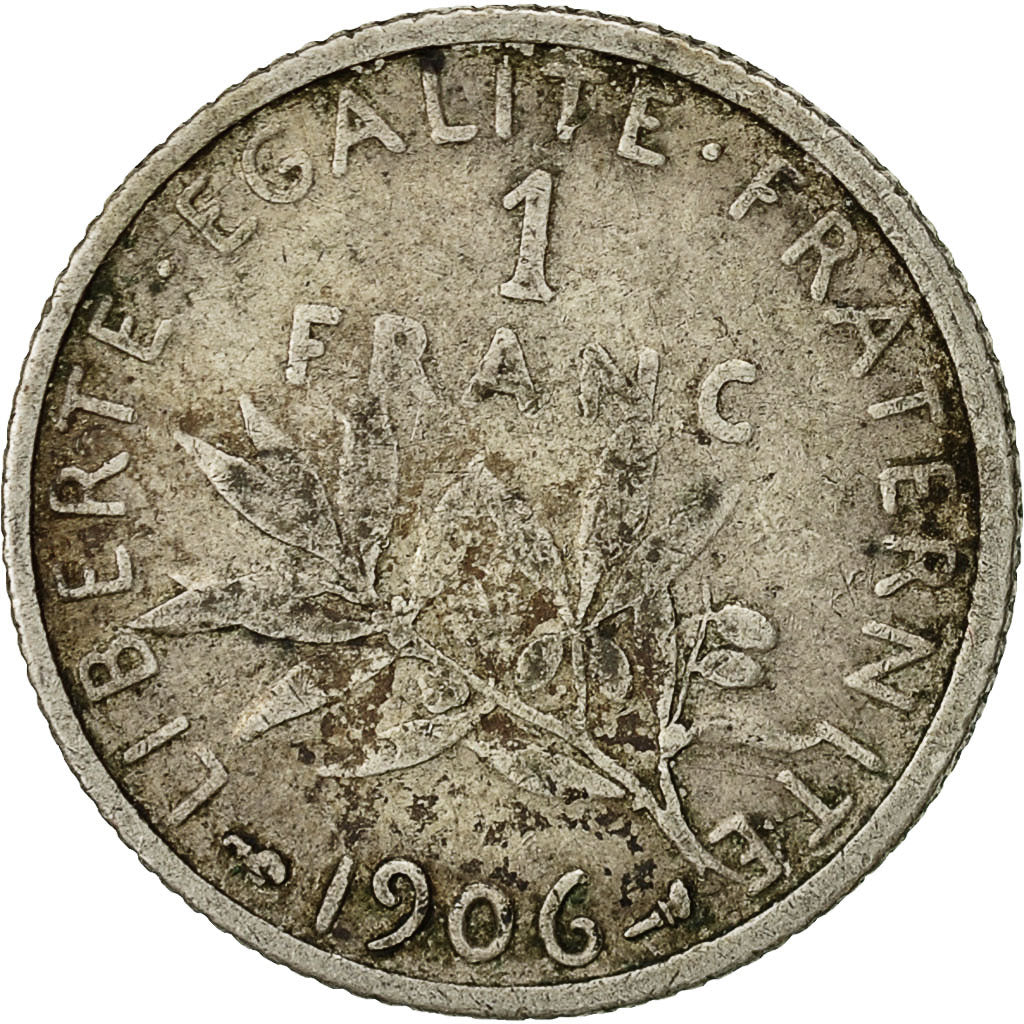 Coin, France, Semeuse, Franc, 1906, Paris, VF(20-25), Silver, KM:844.1