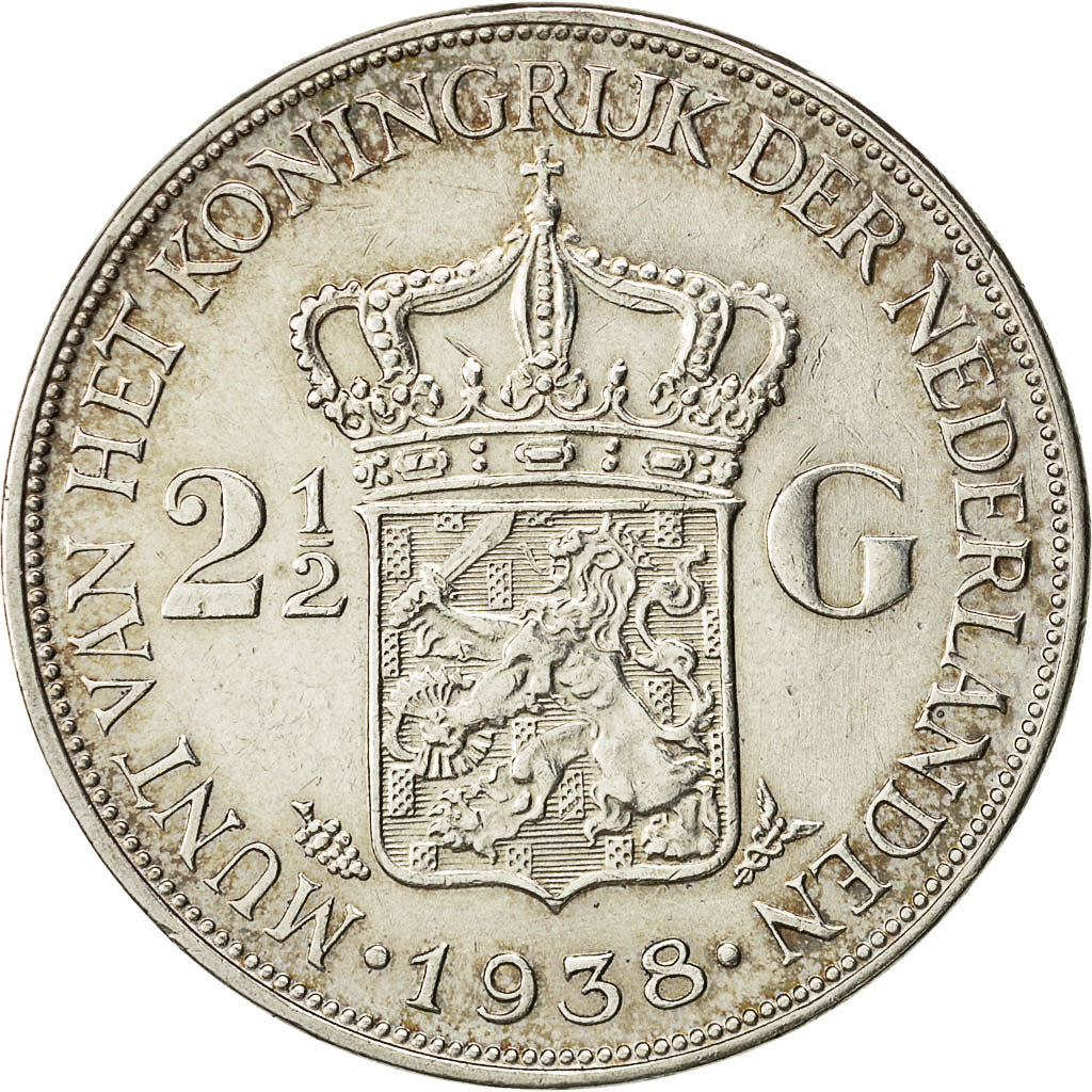 Coin, Netherlands, Wilhelmina I, 2-1/2 Gulden, 1938, AU(55-58), Silver, KM:165