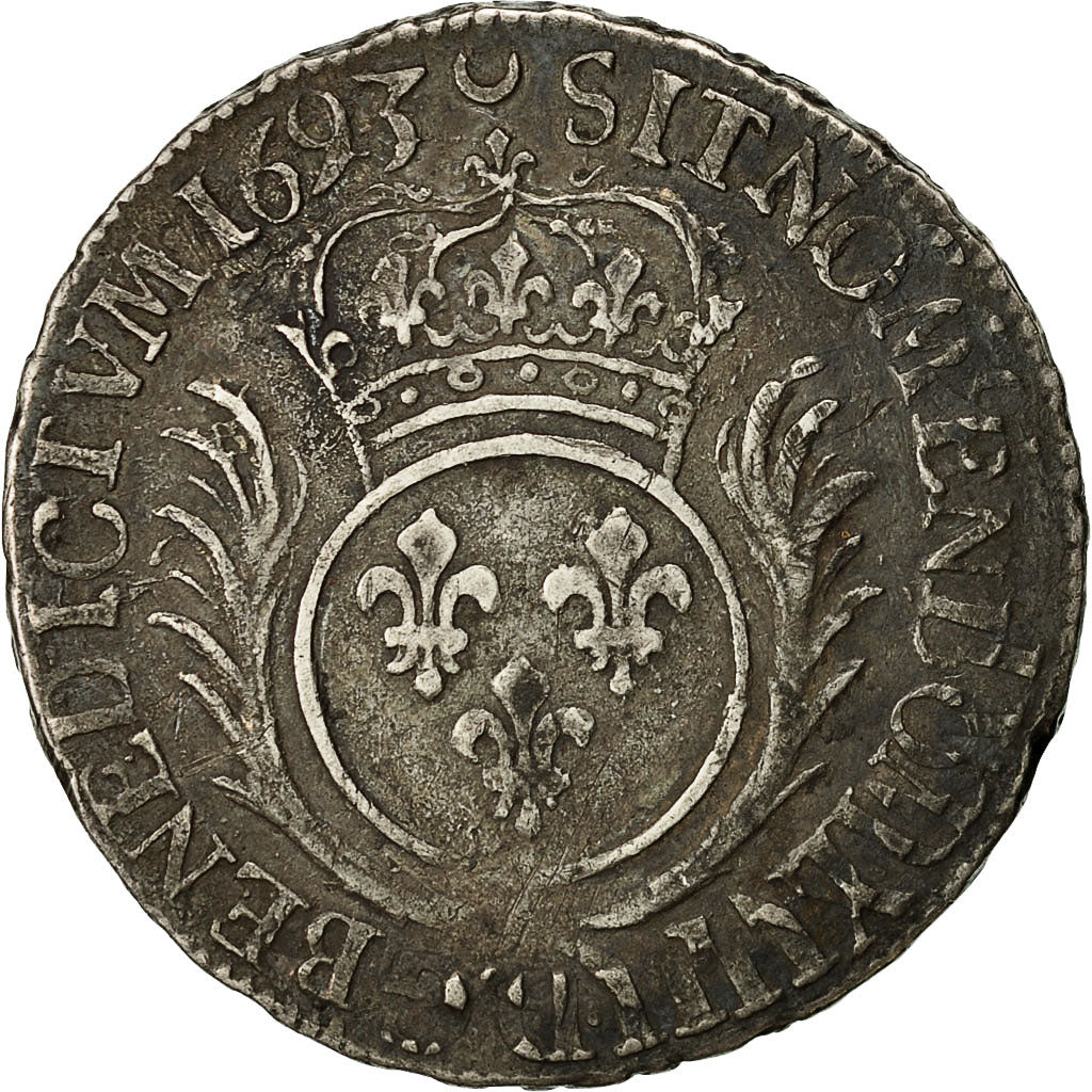 Coin, France, Louis XIV, 1/2 Écu aux palmes, 1/2 Ecu, 1693, Rennes, VF(30-35)