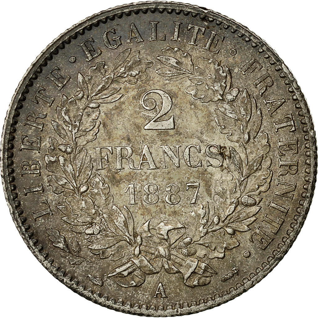Coin, France, Cérès, 2 Francs, 1887, Paris, AU(55-58), Silver, KM:817.1