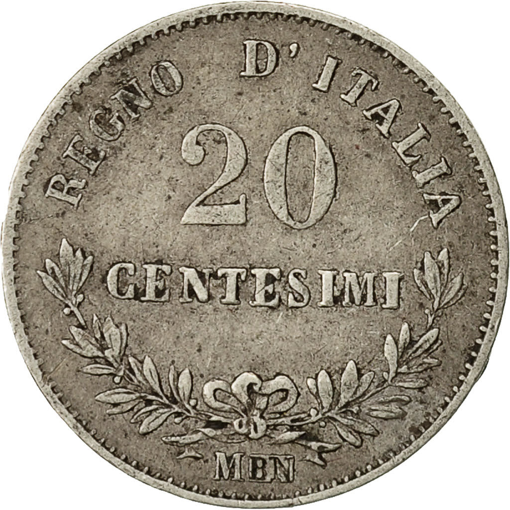 Moneta, Italia, Vittorio Emanuele II, 20 Centesimi, 1863, Milan, BB, Argento