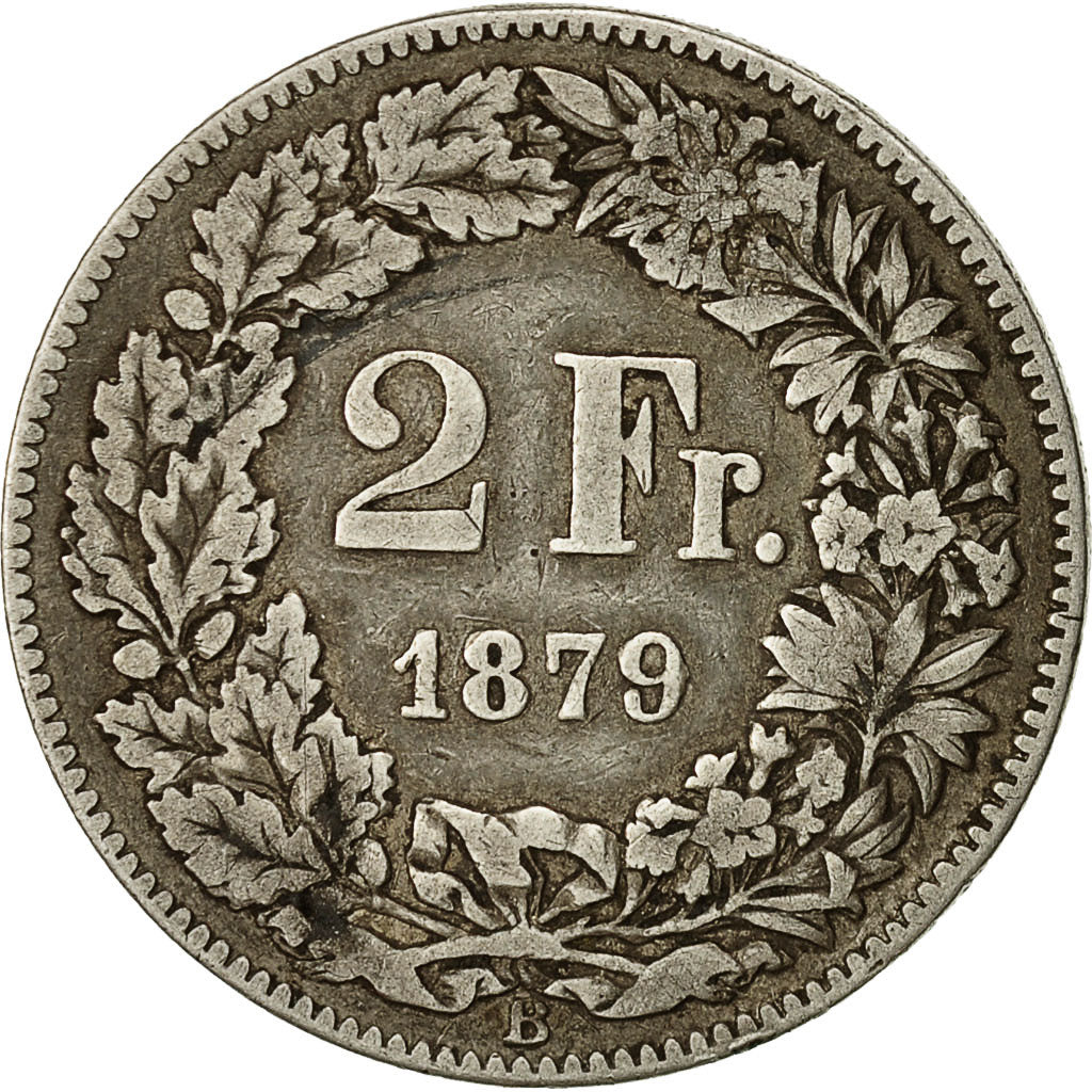 Coin, Switzerland, 2 Francs, 1879, Bern, VF(30-35), Silver, KM:21