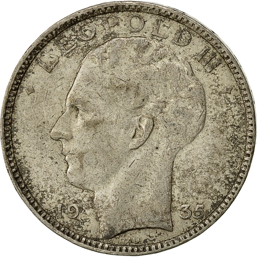 Coin, Belgium, Leopold III, 20 Francs, 20 Frank, 1935, VF(30-35), Silver, KM:105