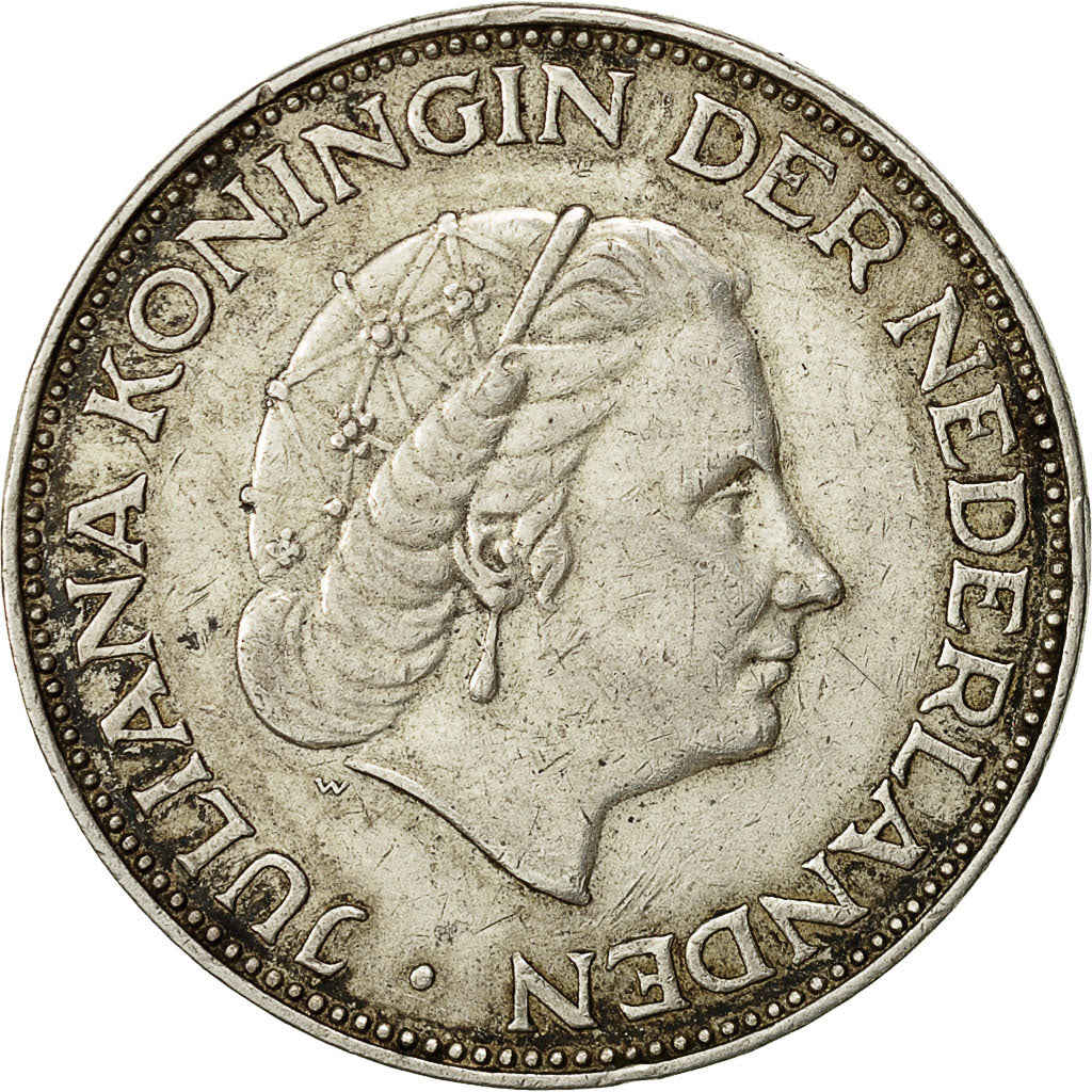 Coin, Netherlands, Juliana, 2-1/2 Gulden, 1960, AU(50-53), Silver, KM:185