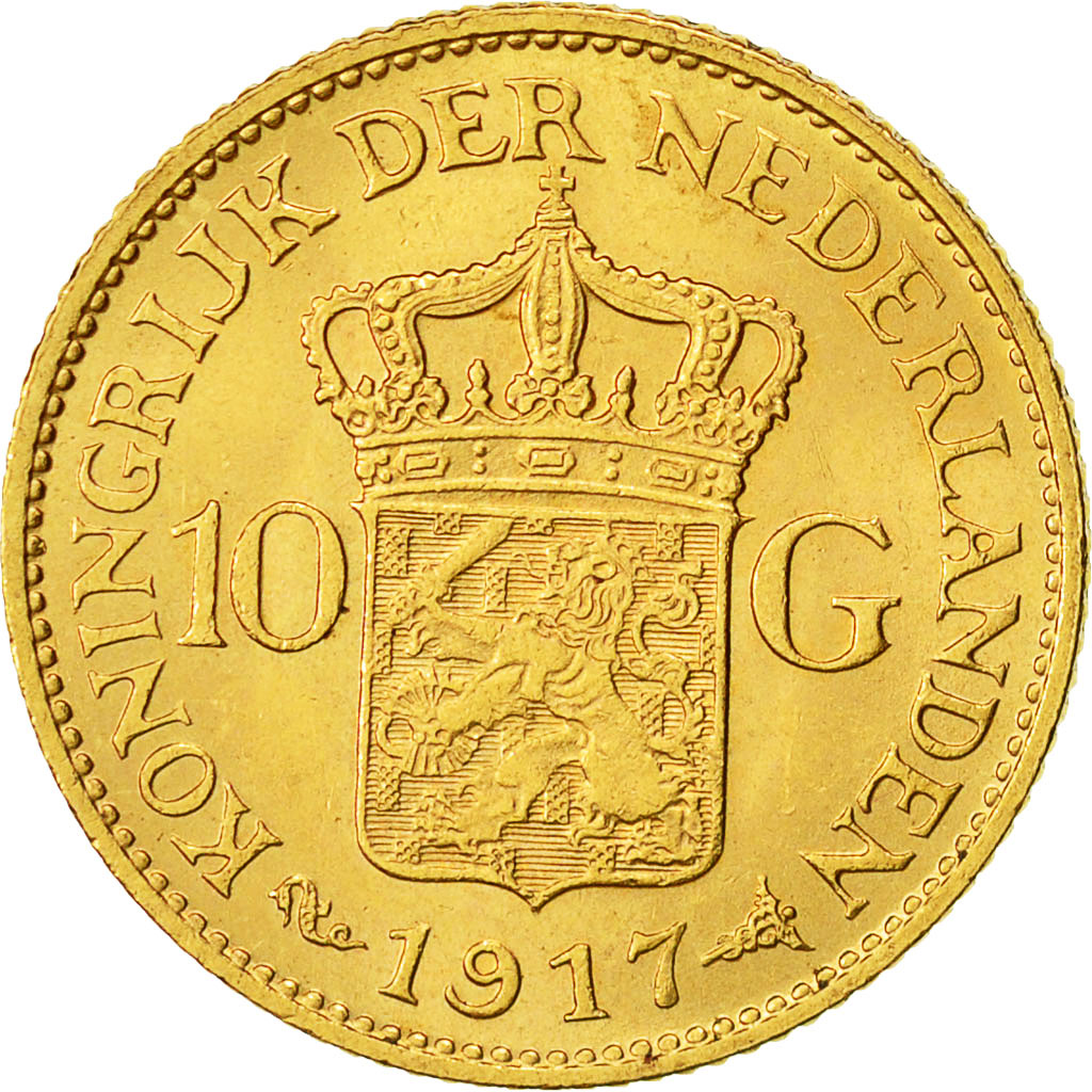 Moneta, Paesi Bassi, Wilhelmina I, 10 Gulden, 1917, Utrecht, SPL, Oro, KM:149