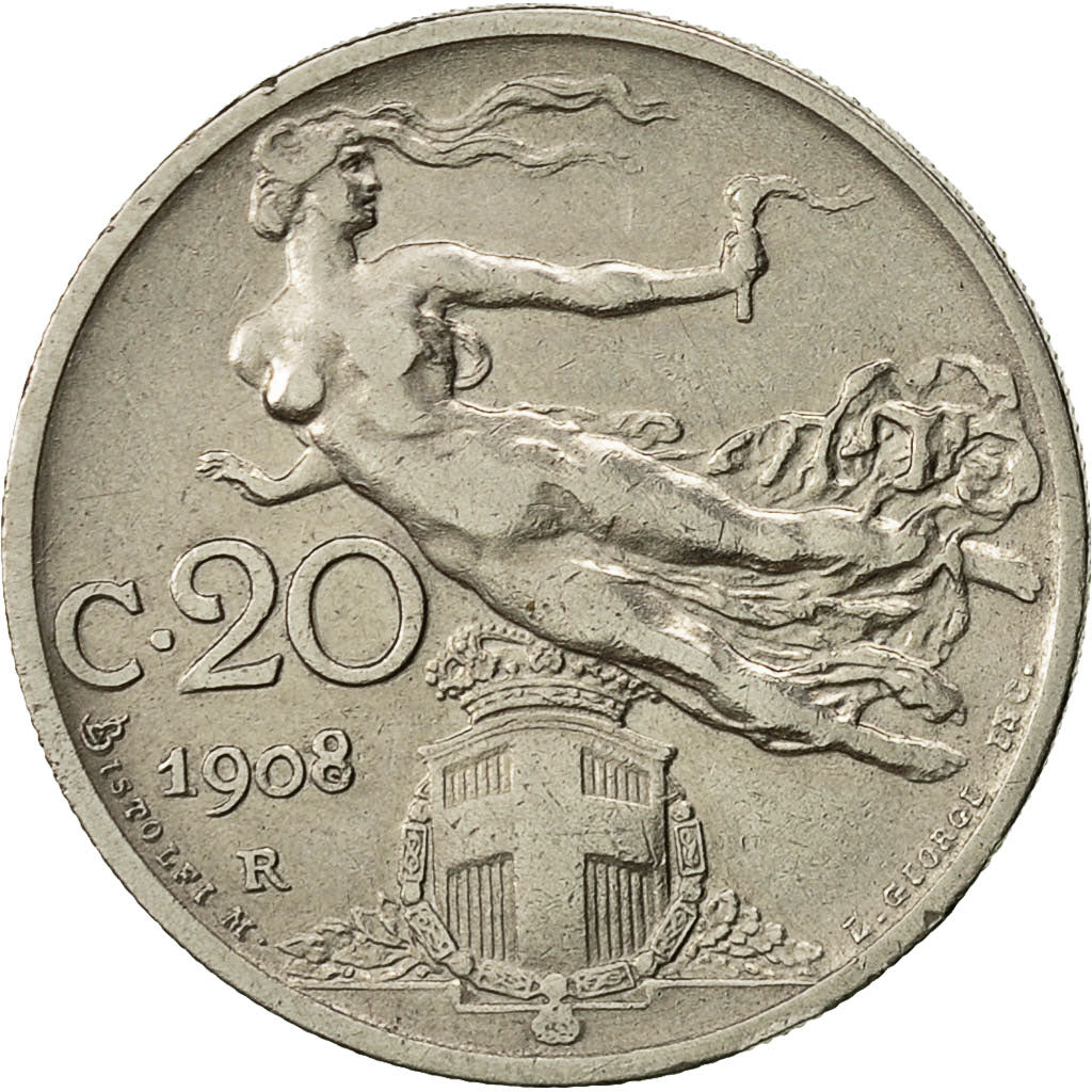 Münze, Italien, Vittorio Emanuele III, 20 Centesimi, 1908, Rome, SS+, Nickel