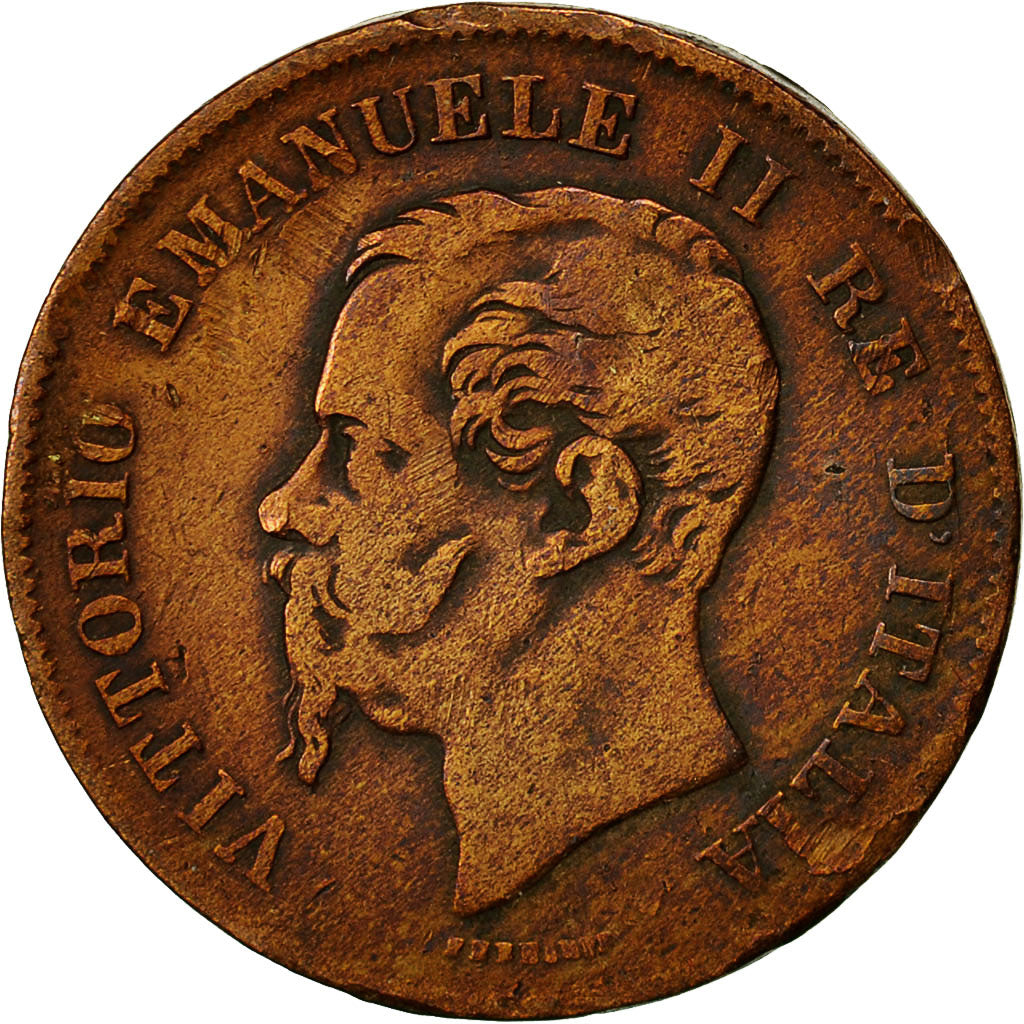Moneta, Italia, Vittorio Emanuele II, 5 Centesimi, 1862, Naples, MB+, Rame