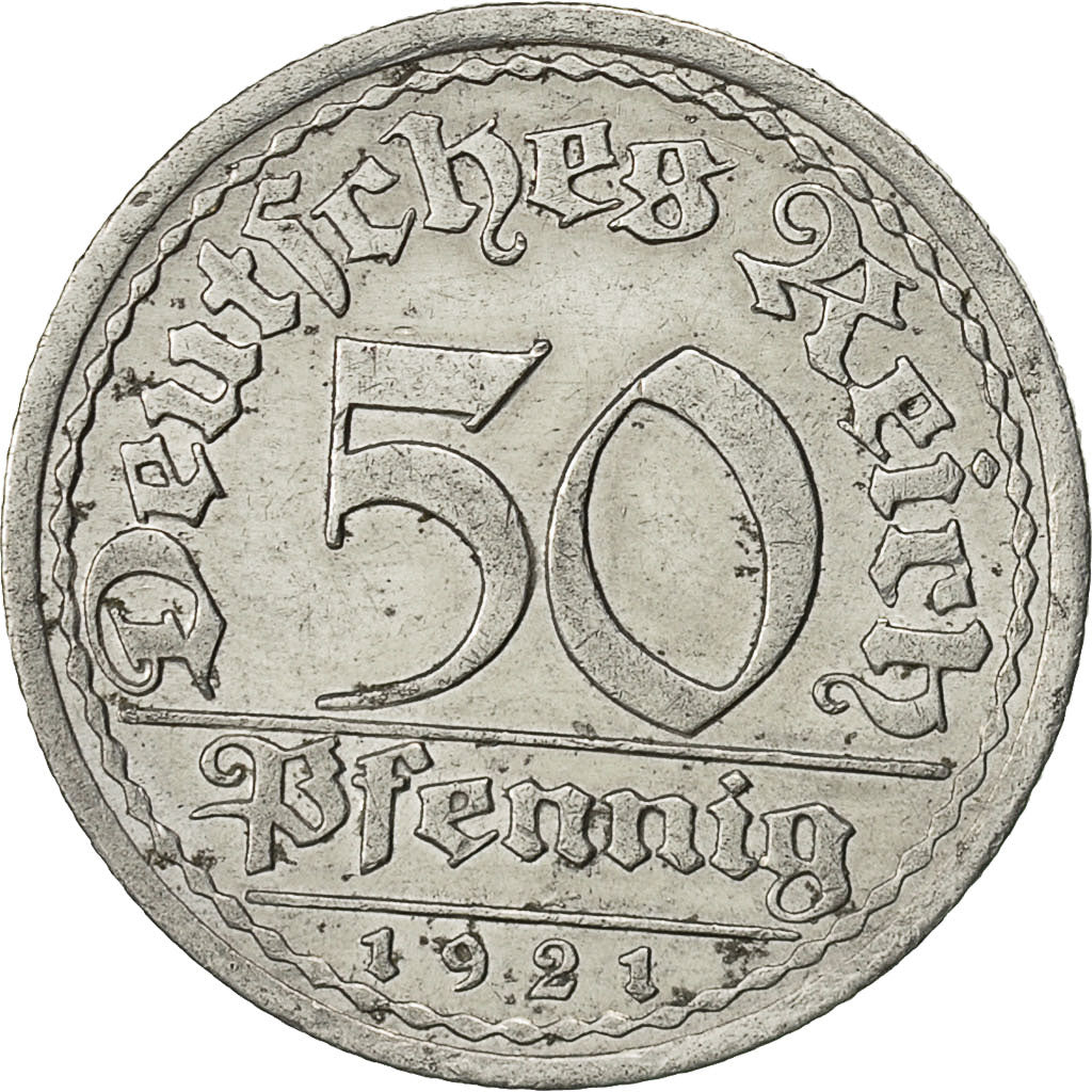 Coin, GERMANY, WEIMAR REPUBLIC, 50 Pfennig, 1921, Berlin, MS(60-62), Aluminum