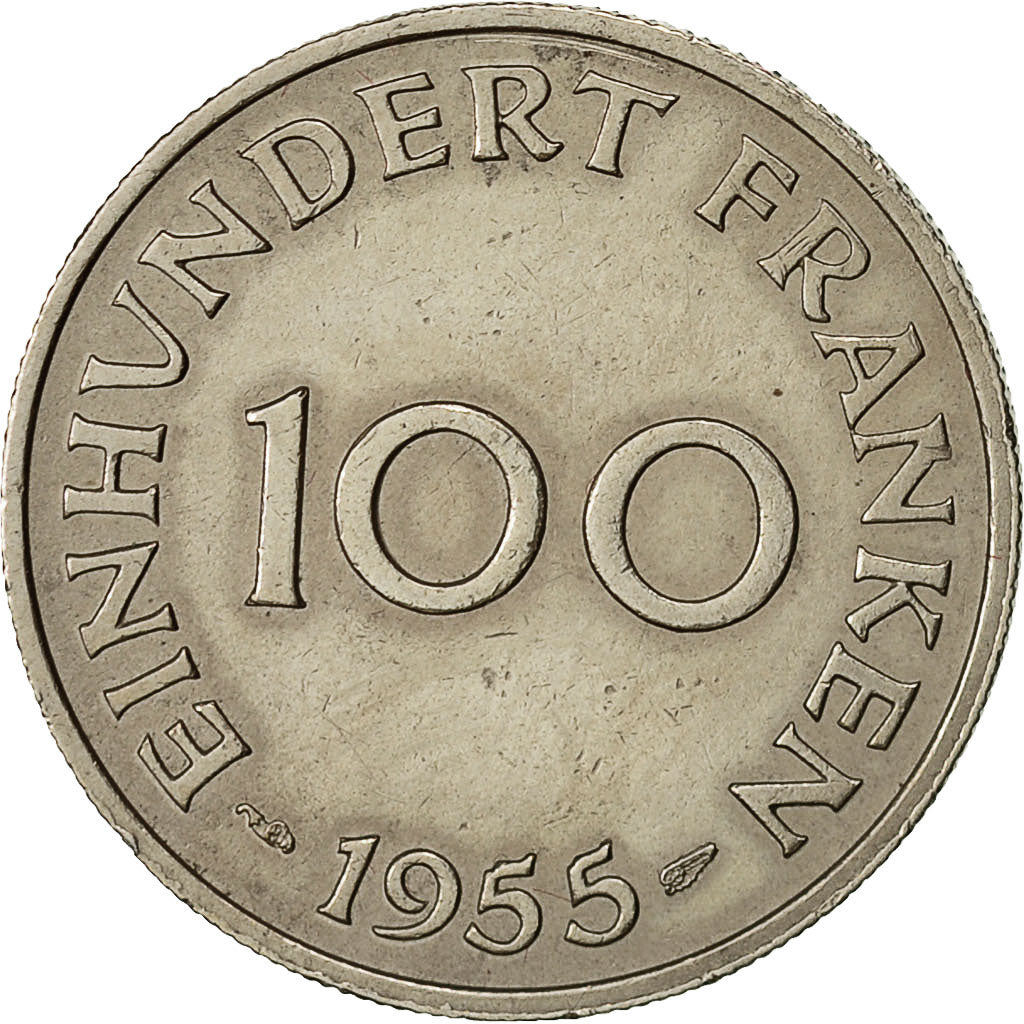 Coin, SAARLAND, 100 Franken, 1955, Paris, AU(55-58), Copper-nickel, KM:4